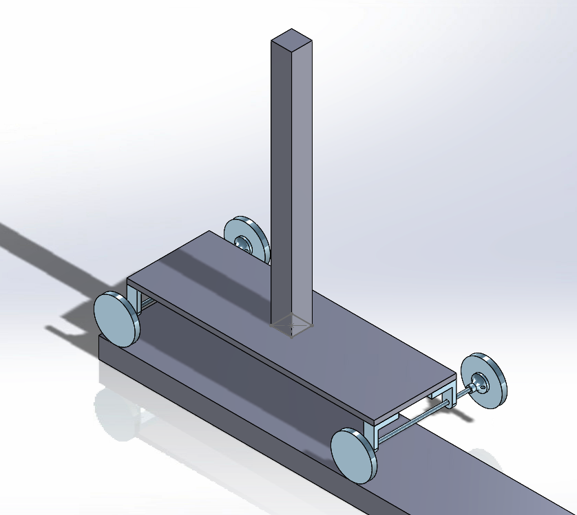 CAD assembly of the motorized cart carrying a vertical bar on its track